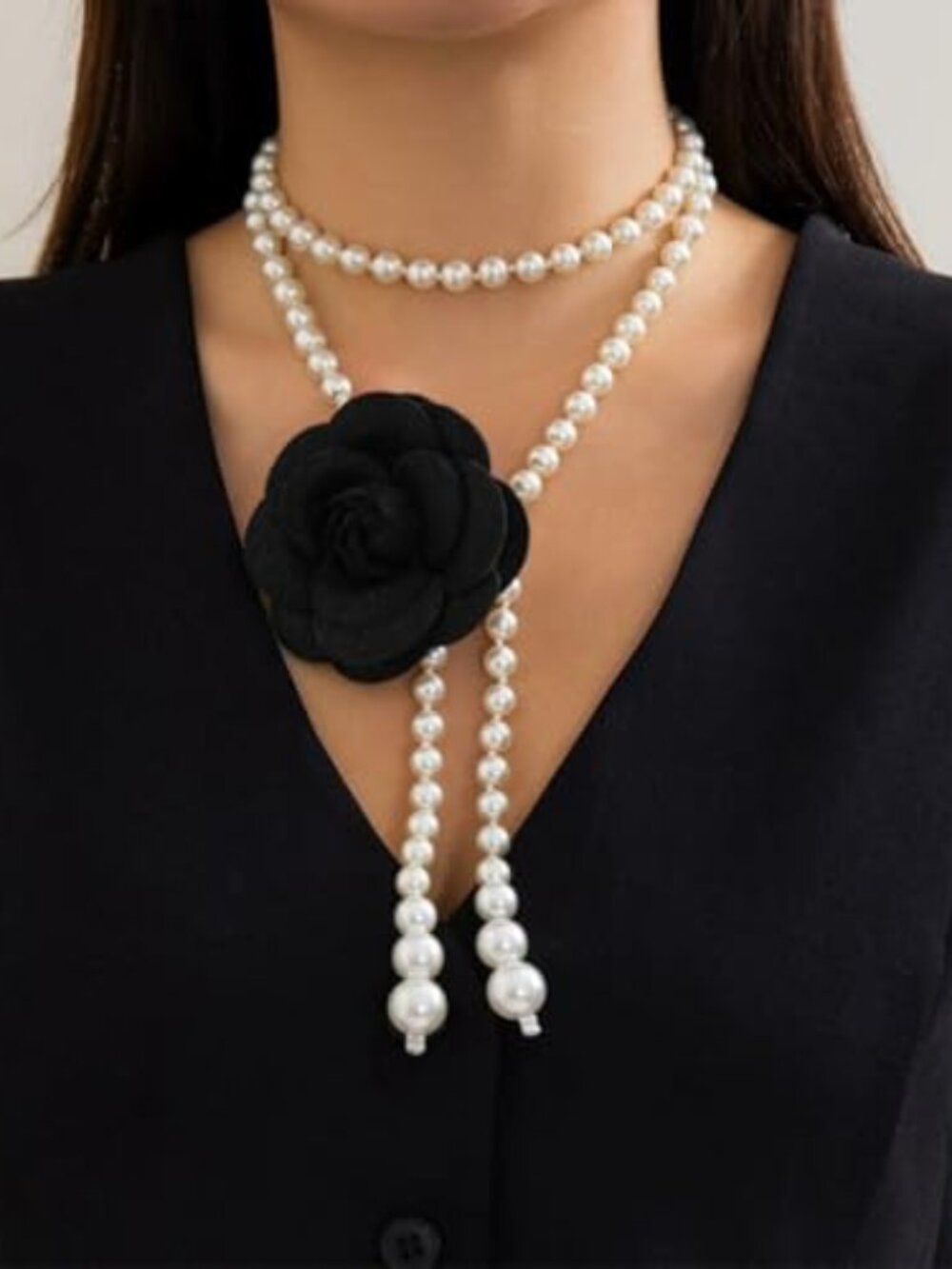 New - Charm Large Flower Camellia Beaded Pearl Choker Necklaces Statement